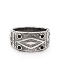 Nialaya Men's Ring Engraved Vintage Silver Ring with Matte Onyx