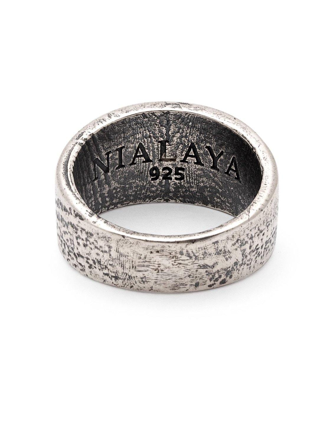 One Off Rings For Men Engraved Vintage Silver Ring with Matte Onyx – Nialaya