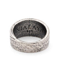 Nialaya Men's Ring Engraved Vintage Silver Ring with Matte Onyx