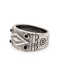 Nialaya Men's Ring Engraved Vintage Silver Ring with Matte Onyx