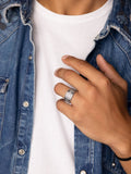 Nialaya Men's Ring Engraved Vintage Silver Ring with Matte Onyx