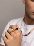 Nialaya Men's Ring Gold Oval Signet Ring with Black Onyx