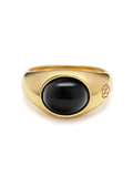 Nialaya Men's Ring Gold Oval Signet Ring with Black Onyx