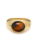 Nialaya Men's Ring Gold Oval Signet Ring with Brown Tiger Eye