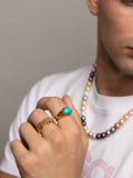 Nialaya Men's Ring Gold Oval Signet Ring with Turquoise