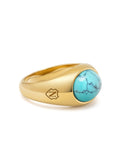 Nialaya Men's Ring Gold Oval Signet Ring with Turquoise