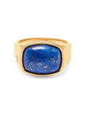 Nialaya Men's Ring Gold Signet Ring with Blue Lapis