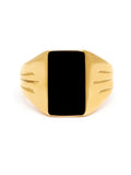 Nialaya Men's Ring Gold Squared Signet Ring with Onyx