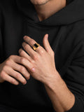 Nialaya Men's Ring Gold Squared Signet Ring with Onyx