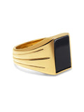 Nialaya Men's Ring Gold Squared Signet Ring with Onyx