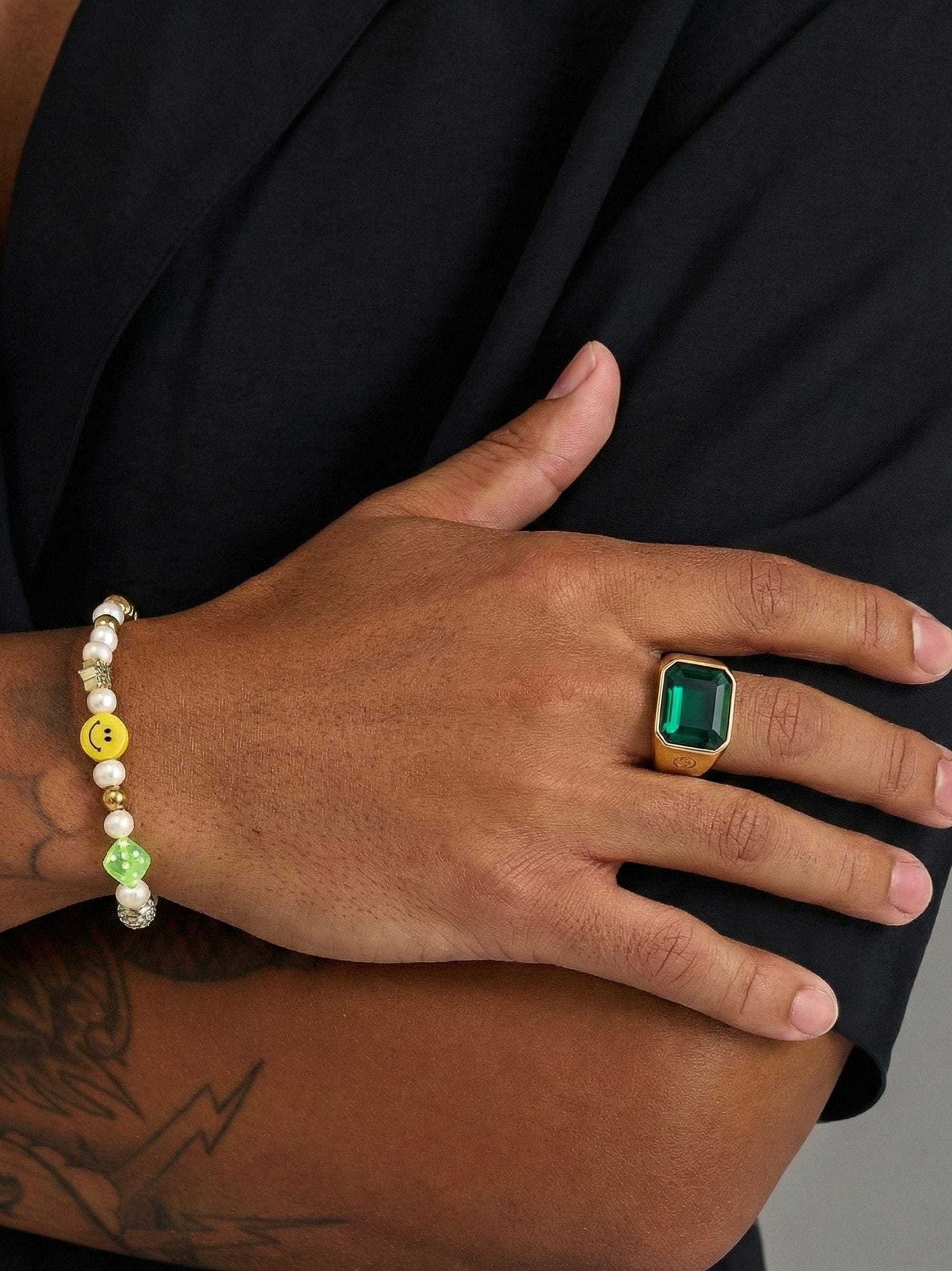 Nialaya Men's Ring Green Zircon Signet Ring in Gold Green Zircon Signet Ring in Gold