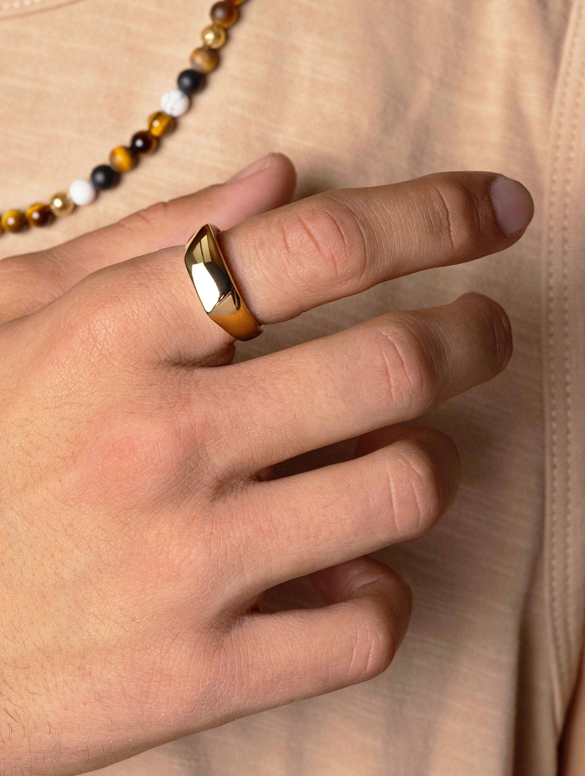 Nialaya Men's Ring Men's Asymmetrical Signet Ring with Gold Plating