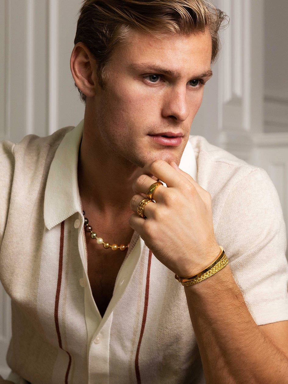 Nialaya Men's Ring Men's Asymmetrical Signet Ring with Gold Plating