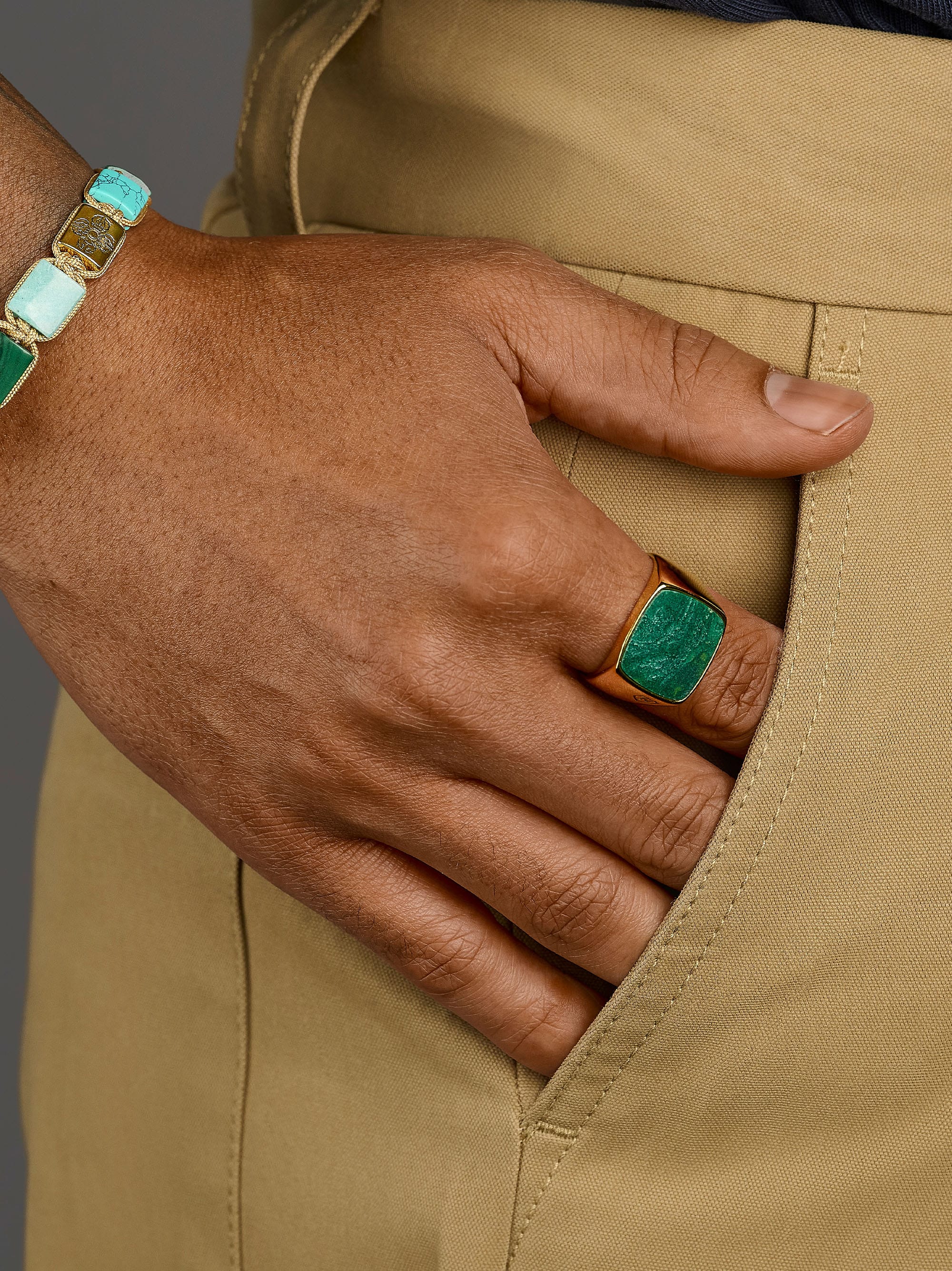 Nialaya Men's Ring Men's Gold Signet Ring with African Turquoise Men's Gold Signet Ring with African Turquoise