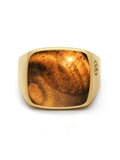 Nialaya Men's Ring Men's Gold Signet Ring with Brown Tiger Eye