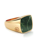 Nialaya Men's Ring Men's Gold Signet Ring with Green Jade