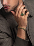 Nialaya Men's Ring Men's Gold Signet Ring with Green Jade Men's Gold Signet Ring with Green Jade