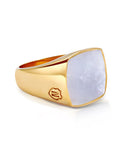 Men's Gold Signet Ring with Natural White Shell
