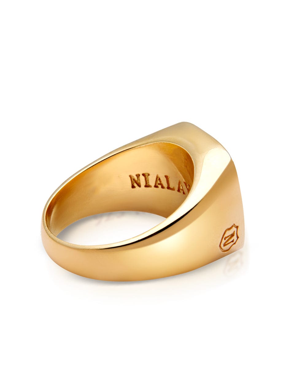 Nialaya Men's Ring Men's Gold Signet Ring with Natural White Shell