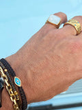Nialaya Men's Ring Men's Gold Signet Ring with Natural White Shell