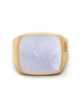 Nialaya Men's Ring Men's Gold Signet Ring with Natural White Shell