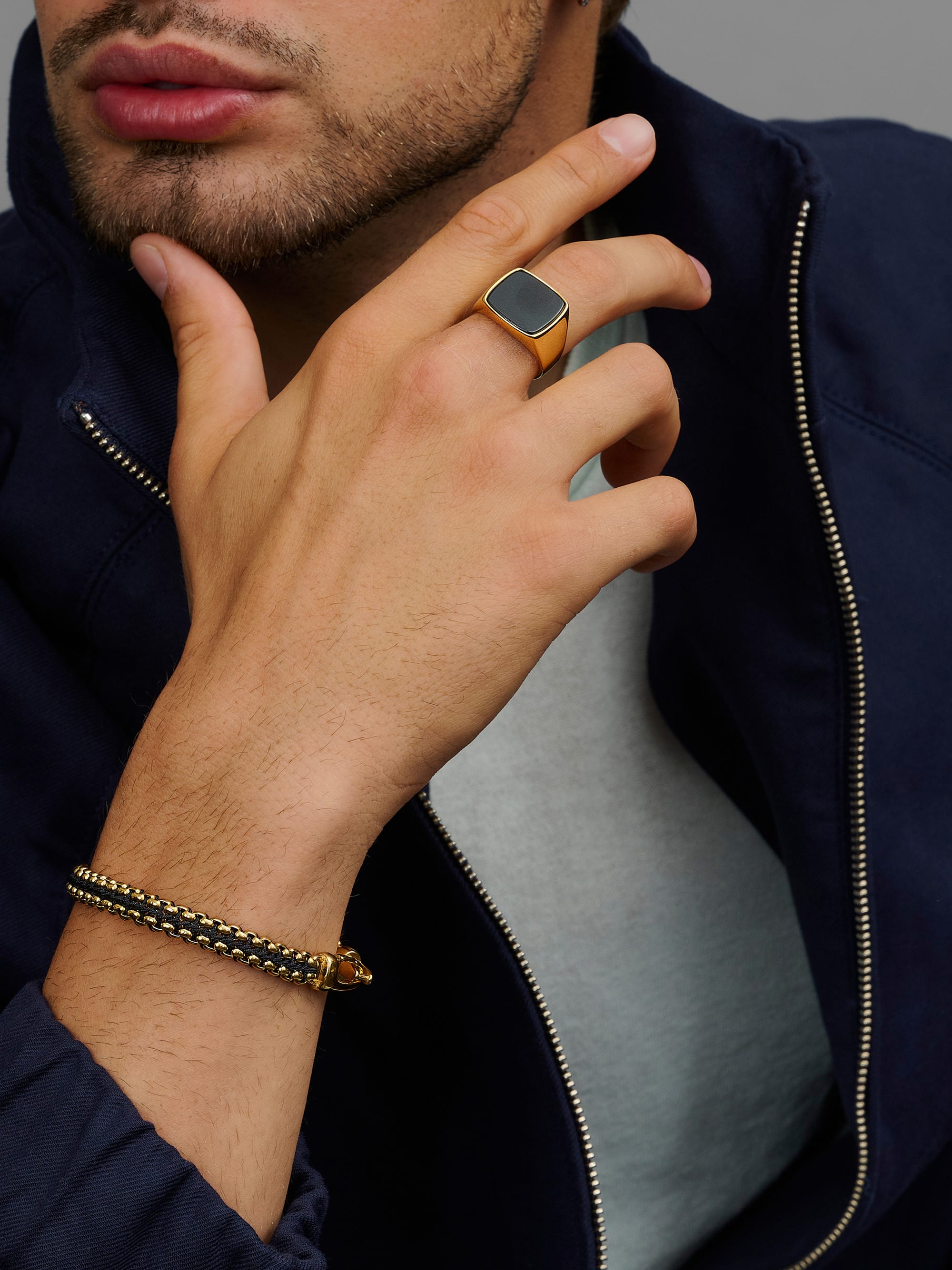 Nialaya Men's Ring Men's Gold Signet Ring with Onyx Men's Gold Signet Ring with Onyx
