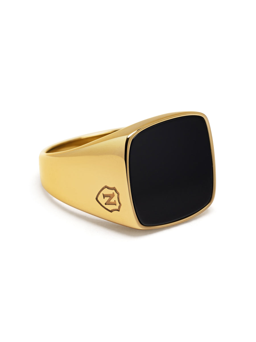 Men's Gold Signet Ring with Onyx