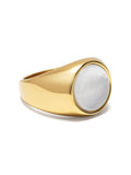 Nialaya Men's Ring Men's Gold Signet Ring with Pearl Dome