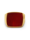 Nialaya Men's Ring Men's Gold Signet Ring with Red Agate