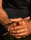 Nialaya Men's Ring Men's Gold Signet Ring with Red Agate