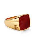 Nialaya Men's Ring Men's Gold Signet Ring with Red Agate
