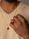 Nialaya Men's Ring Men's Gold Signet Ring with Red Agate