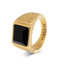 Nialaya Men's Ring Men's Golden Brick Signet Ring with Agate