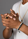 Nialaya Men's Ring Men's Golden Brick Signet Ring with Agate