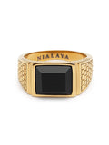 Nialaya Men's Ring Men's Golden Brick Signet Ring with Agate