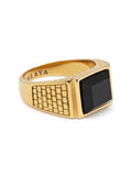 Nialaya Men's Ring Men's Golden Brick Signet Ring with Agate