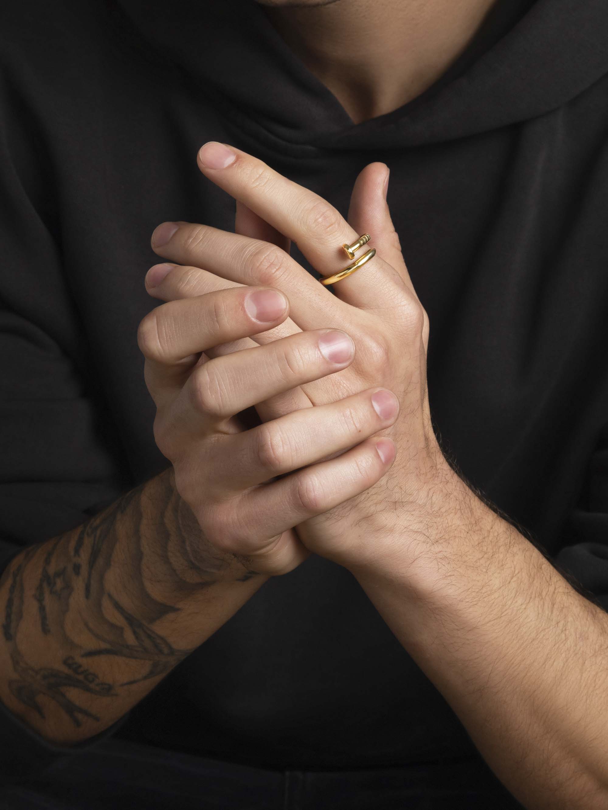 Men’s Nail Ring with Dorje Engraving and Gold Finish – Nialaya