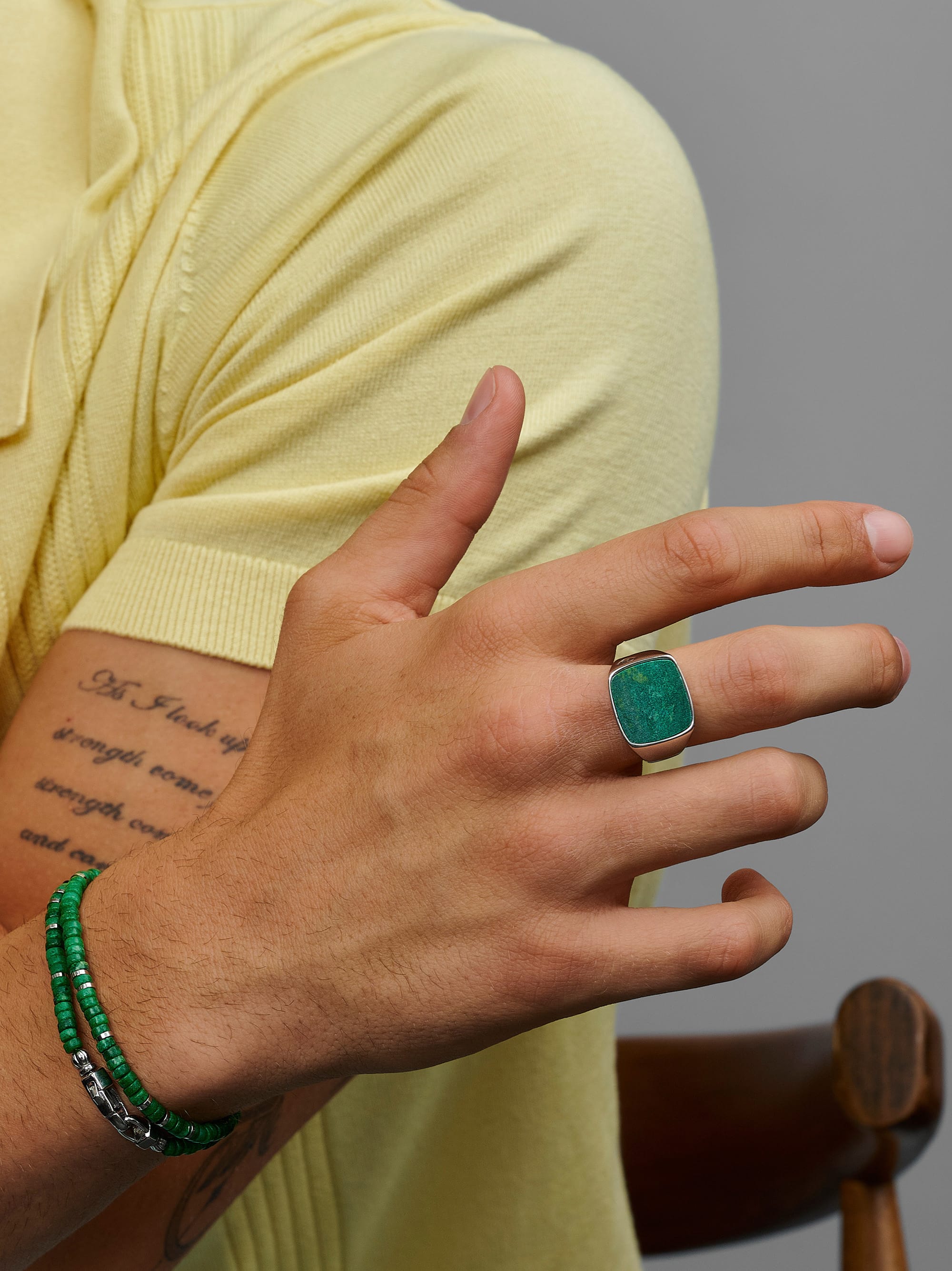 Nialaya Men's Ring Men's Silver Signet Ring with African Turquoise Men's Silver Signet Ring with African Turquoise