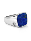 Nialaya Men's Ring Men's Silver Signet Ring with Blue Lapis