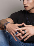 Nialaya Men's Ring Men's Silver Signet Ring with Blue Lapis