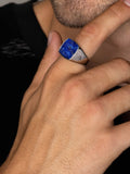 Nialaya Men's Ring Men's Silver Signet Ring with Blue Lapis