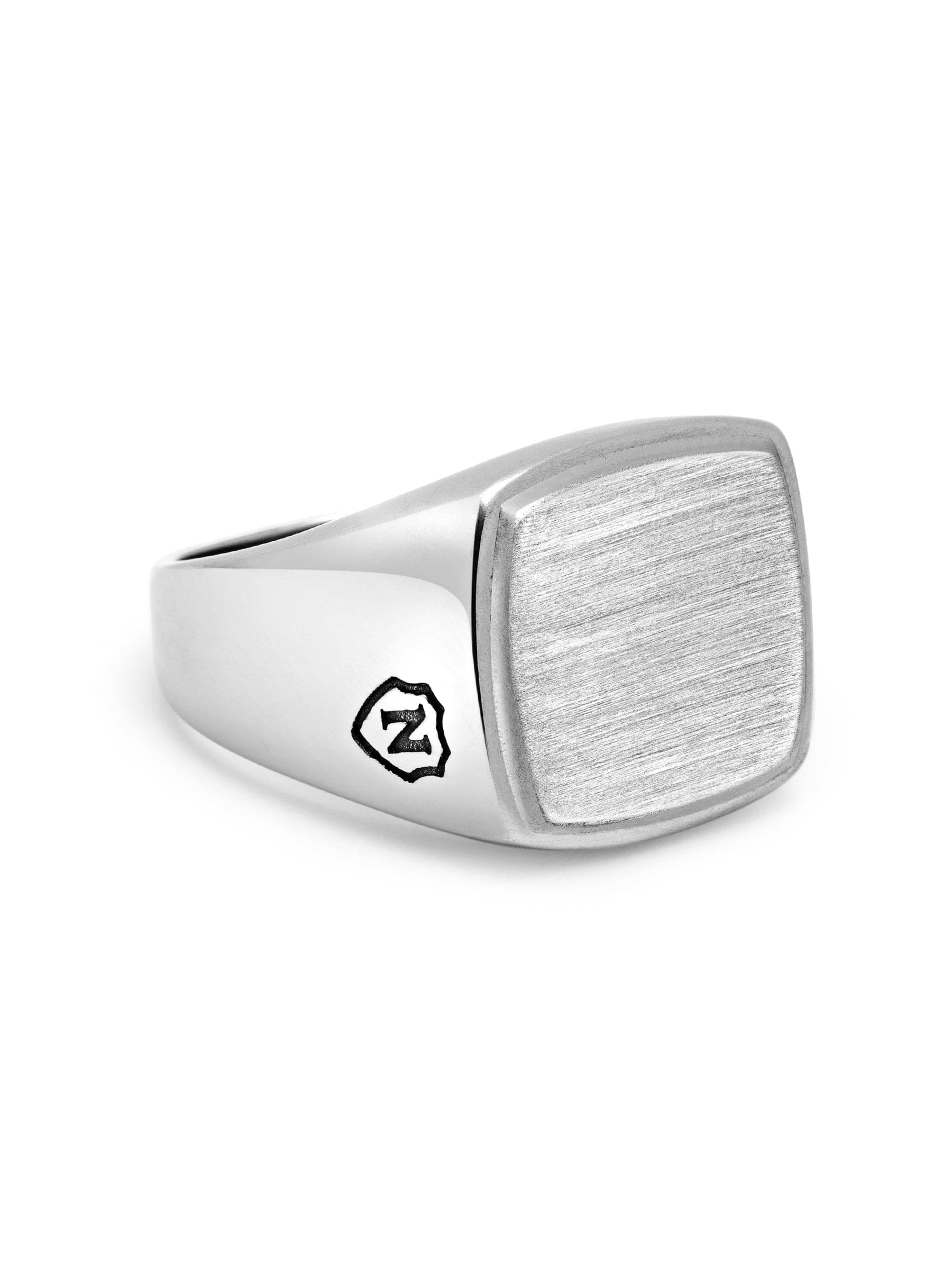Men s Silver Signet Ring with Brushed Steel