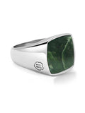 Nialaya Men's Ring Men's Silver Signet Ring with Green Jade