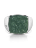 Nialaya Men's Ring Men's Silver Signet Ring with Green Jade
