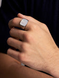 Nialaya Men's Ring Men's Silver Signet Ring with Natural White Shell