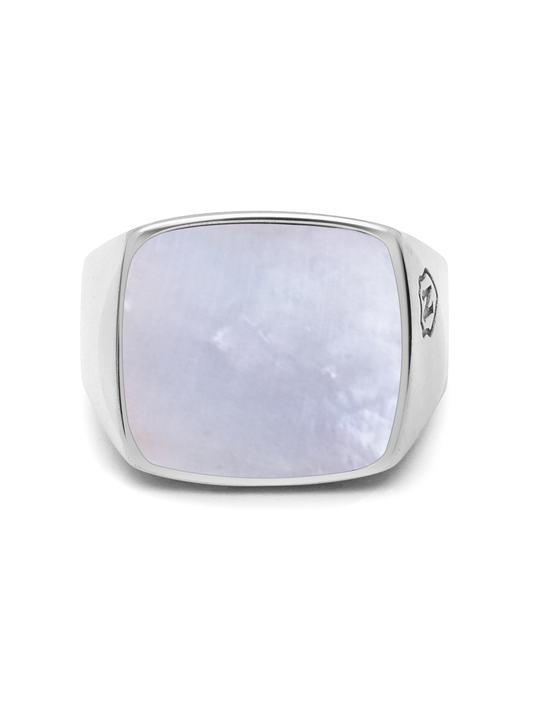 Nialaya Men's Ring Men's Silver Signet Ring with Natural White Shell