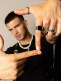 Nialaya Men's Ring Men's Silver Signet Ring with Onyx