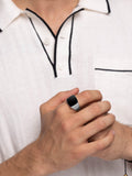 Nialaya Men's Ring Men's Silver Signet Ring with Onyx