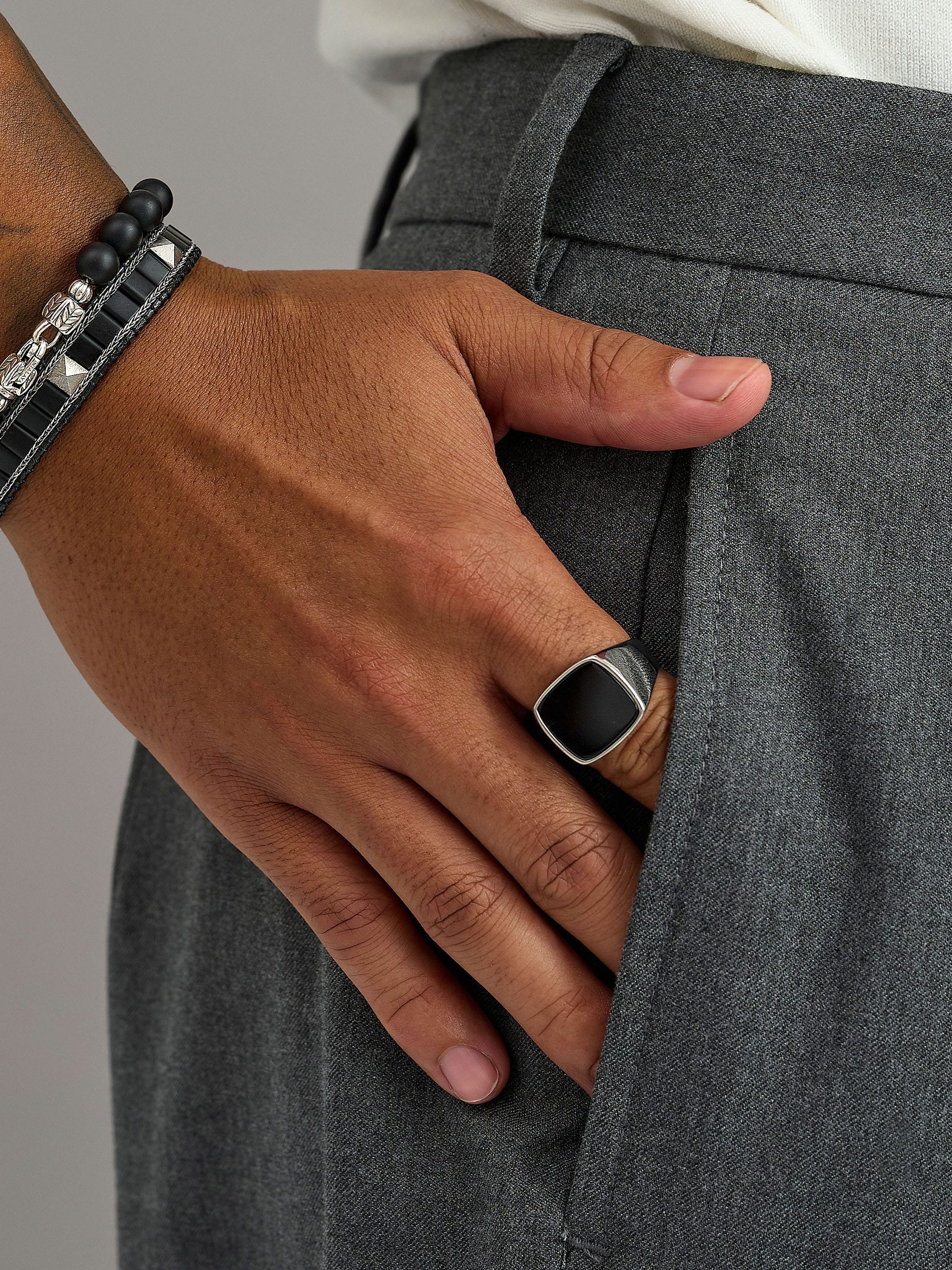 Nialaya Men's Ring Men's Silver Signet Ring with Onyx Men's Silver Signet Ring with Onyx