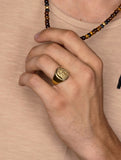 Nialaya Men's Ring Men's Stainless Steel Lion Crest Ring with Gold Plating